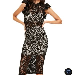 Missguided Black Lace Overlay High Neck Midi Cocktail Dress